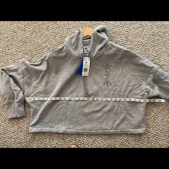 Adidas Grey and Silver Trefoil Cropped Hoodie - Picture 7 of 9
